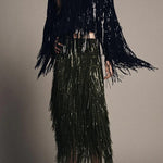 Party Crasher Layered Sequined Tassels High Rise Back Zipper Midi Skirt