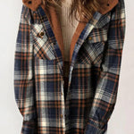 Fashion Plaid Long Sleeve Pocket Casual Hooded Jacket