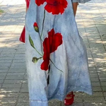 Half Sleeves Loose Flower Print V-Neck Maxi Dresses