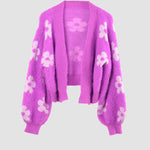 Nadorine Women's Cute Daisy Knit Cardigan Long Sleeve Casual Flower Open Front Sweater Tops