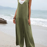 Wide Leg Jumpsuit Sleeveless V-Neck Casual Loose Jumpsuit Comfy Baggy Tank Romper with Pockets