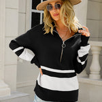 Striped Half-Zip Collared Sweater
