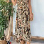 Neck Back Lace-up Slit Floral Print Maxi Cami Dress