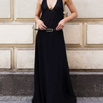 Loose Sleeveless Belted See-Through Solid Color Halter-Neck Maxi Dresses