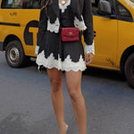 Emily in Paris Striped Lace Trim Lapel Crop Loose Blazer