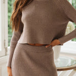 Solid Color Two Piece Set Women Sweater & Comfortable Slim Split Skirt