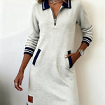 Dorellia - Casual Long Sleeve Dress with Zip Closure