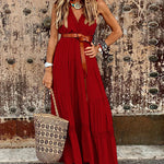 V Neck Dress Bohemian Sleeveless Beach Party Maxi Dress