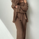 Nadorine Brown Long-sleeved Trousers Three-piece Pajamas Set