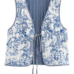 White Reversible Floral And Striped Boho Cardigan Vest