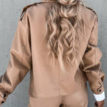 Stylish Leather Lapel Pocket British Style Cropped Jacket
