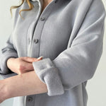 Simple Casual Two-Piece Set with Fleece Inside Lapel-Neck Shirt+Wide-leg Pants