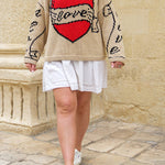 Love Is A Gift Creative Love Pattern Knit Loose Pullover Sweater