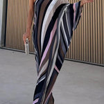 Tranquil Time Colored Lines Printed One Shoulder Loose Maxi Dress