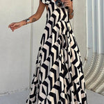 Fresh Breeze Ethnic Unique Print Ruffle Sleeve A-line Maxi Dress