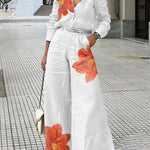 Long Sleeves Floral Printed Split-Joint Lapel Blouses&Shirts Tops
