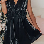 Mesmerizing Sight Satin Bow Design Pocketed Mini Dress