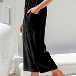 Column Loose Elasticity Pockets Solid Color Casual Pants Bottoms Trousers