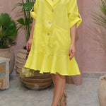 Solid Color Casual Lapel Pocket Ruffle Loose Mini Dress