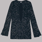 Flash Focus Sequin Extra Long Slit Sleeves Open Back Mini Dresss