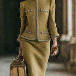 Exquisite Vintage Light Gold Tweed Jacket And Skirt Set