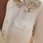 Western Retro Embroidered White Tencel Denim Shirt