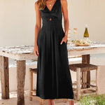 Nadorine Women's Casual Sleeveless Hollows High Waist Bodysuit Spaghetti Strap Loose Jumpsuit Overalls