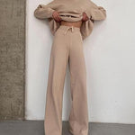 Nadorine Casual Two Piece Long Sleeve Turtleneck Sweatshirt Top High Waist Wide Leg Pants Set