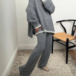 Nadorine Casual Two-Pieces Outfits Contrast Trim Knitted Jumper and Trousers Sets