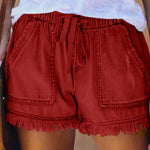 10 Colors Casual Drawstring High Waisted Denim Fringed Shorts
