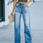 High-waist Loose Poly-breaking Wide-legged Jeans
