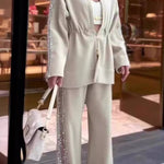 Sequined Drawstring Waist Suit