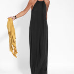 Two-piece Halterneck Tie Sleeveless Long Dress and Irregular Cardigan Set
