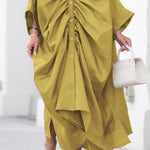Long Sleeves Loose Buttoned Pleated Solid Color Lapel Maxi Dresses Shirt Dress