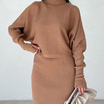 Nadorine Women's Casual Two Pieces Sets Turtleneck Sweater and Mini Skirt Suits