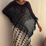 Nadorine Women's Dolman Sleeve Fringe Knit Sweater Pullover Cape Shawl Blouse