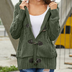 Nadorine Women's Casual Loose Fitting Fluffy Button Down Knitwear Coatigan Chunky Cable Hooded Cardigan