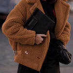 Lapel Fleece Jacket Long Sleeve Pockets Faux Fur Dressy Fall Outfits