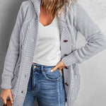 Hooded Fleece Lined Sweater Cardigan Button Down Front Winter Coat
