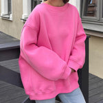 Solid Color Loose Sweatshirt Street Style Oversize Polar Fleece Pullover