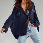Nadorine Button Down Shirts Jacket Casual Waffle Knit Long Sleeve Oversized Tops