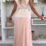 Relaxed and Elegant Pleated Tulle Side Zipper A-line Maxi Skirt