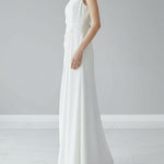 Sleeveless Gauze Pleated Solid Color Split-Joint Round-Neck Evening Dresses Maxi Dresses