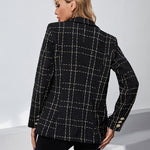 Lapel Single Button Tweed Plaid Blazer Long Sleeve Office Blazer