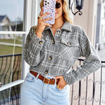Nadorine Cropped Flannel Plaid Shacket Shirts Button Down Jackets
