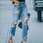 High Waist Fashion Distressed Ripped Jeans Casual Women's 90??¡ê¡èS Flare Jeans