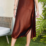 High Waist Glossy Satin Slit Skirt