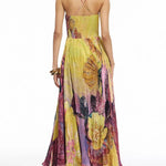 Spaghetti Strap Waisted Floral Print Swing Maxi Dress