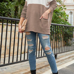 Two Tone Drop Shoulder Patched Pocket Color Block Oversized Sweater