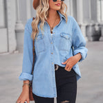 Nadorine Casual Flap Long Sleeve Single Breasted Pocket Denim Jacket